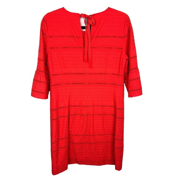 J.Crew Eyelet Flutter Bell Sleeve Shift Mini Dress Coral Orange Red Cotton Sz 4 - Picture 6 of 15